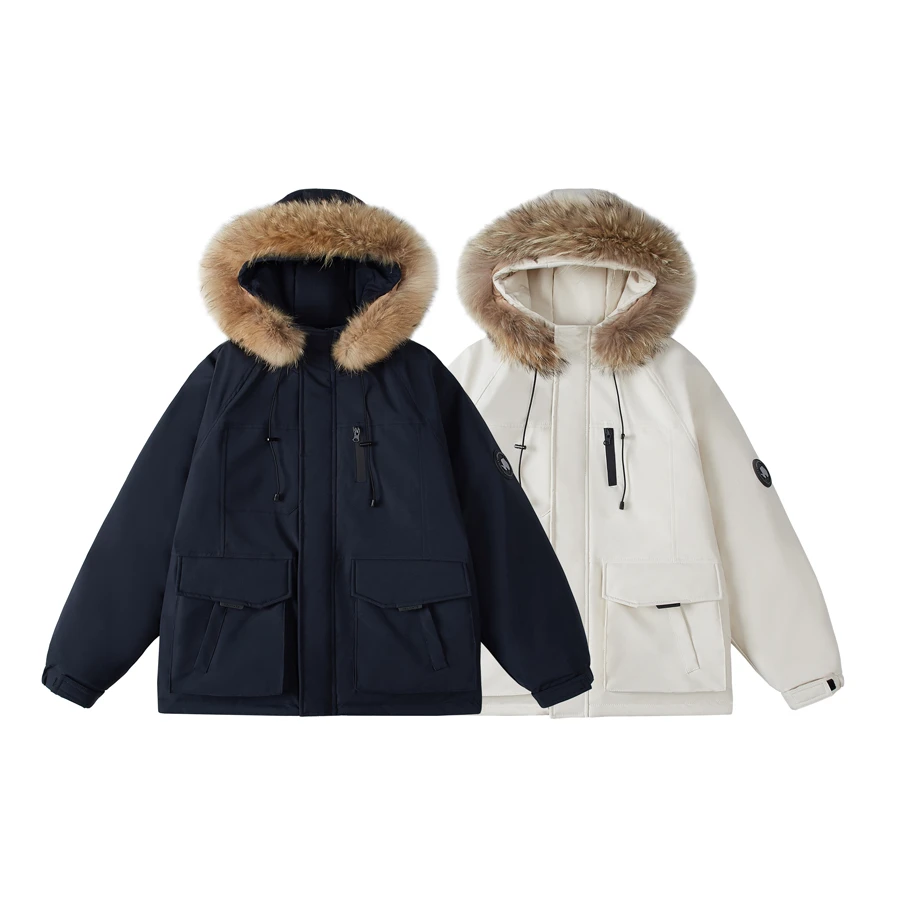 曼德西比利户外大毛领羽绒服男女同款防风防水连帽派克服冬季保暖