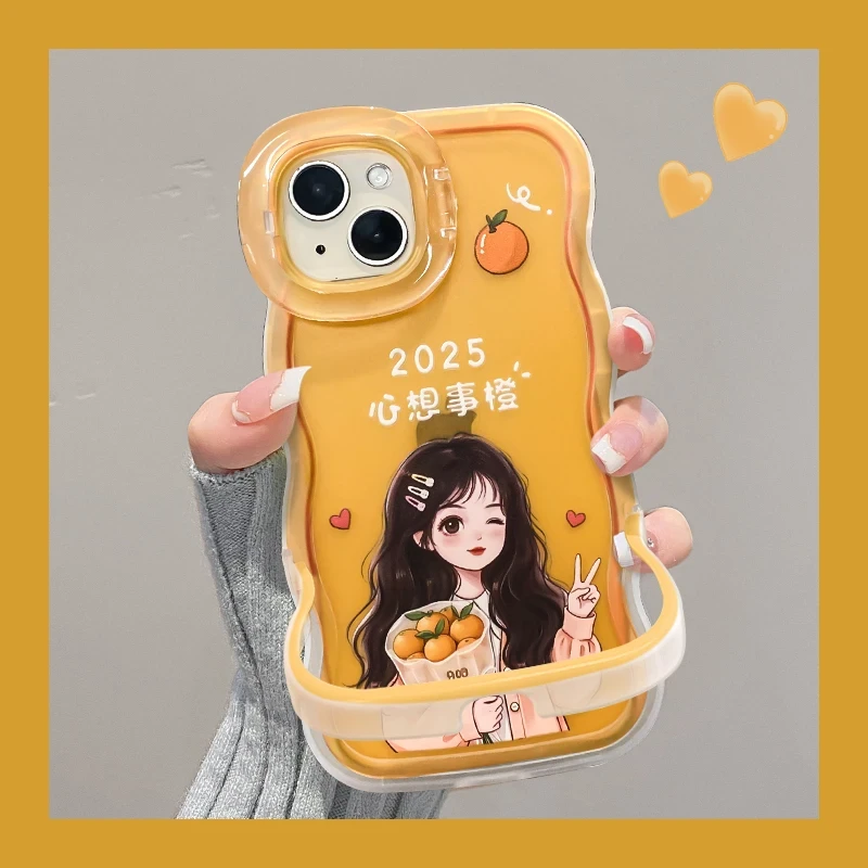 三色2025女孩适用苹果15iPhone16华为Mate双支架新款可爱手机壳