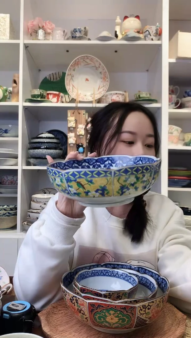 陶瓷吾山窑黄花鸟大号钵20.5cm