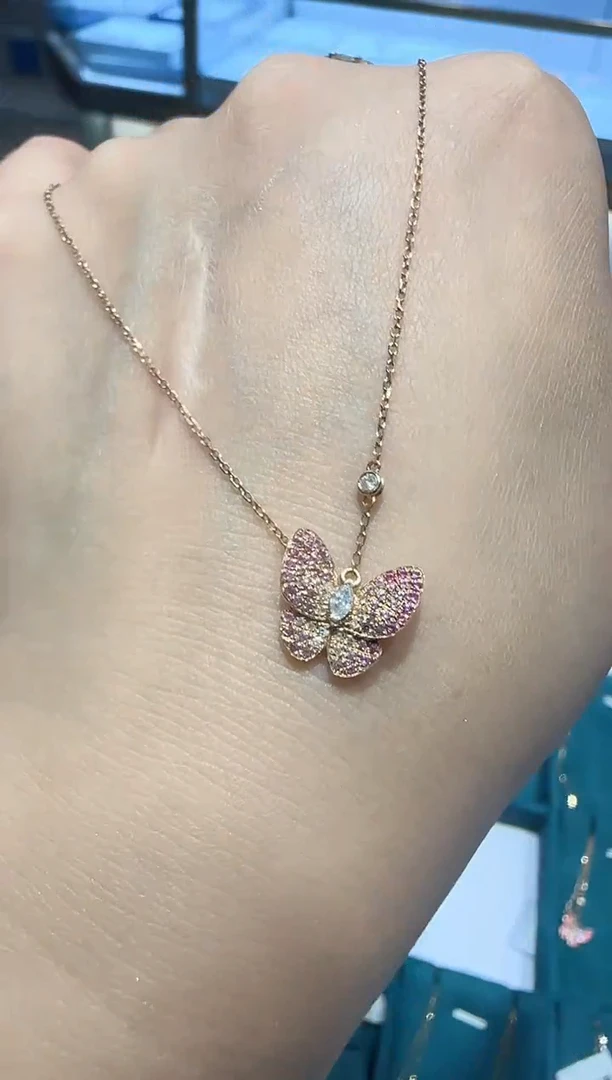 项链蓝宝石18K金镶嵌马眼蝴蝶项链