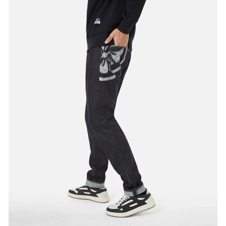 EVISU 新品男士家花和商标印花休闲直筒牛仔裤2EAADM4JE124417DN