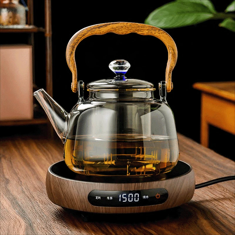 唐戈超薄电陶炉木纹色煮茶器大功率玻璃壶茶具套装家用大功率办公
