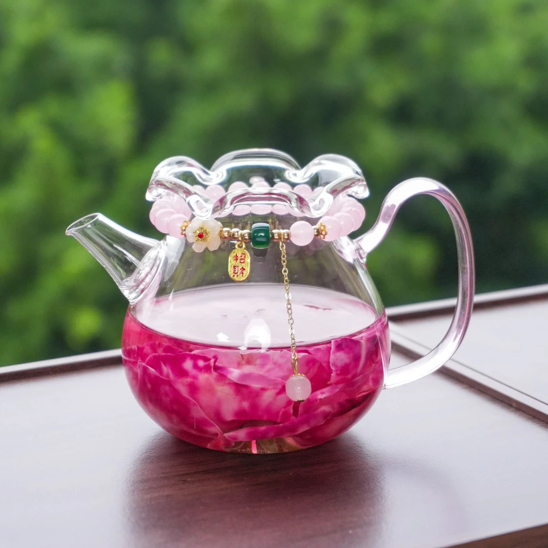 瓷造铃兰花口350ML耐高温女士泡茶壶煮茶带茶具玻璃煮茶壶公道杯