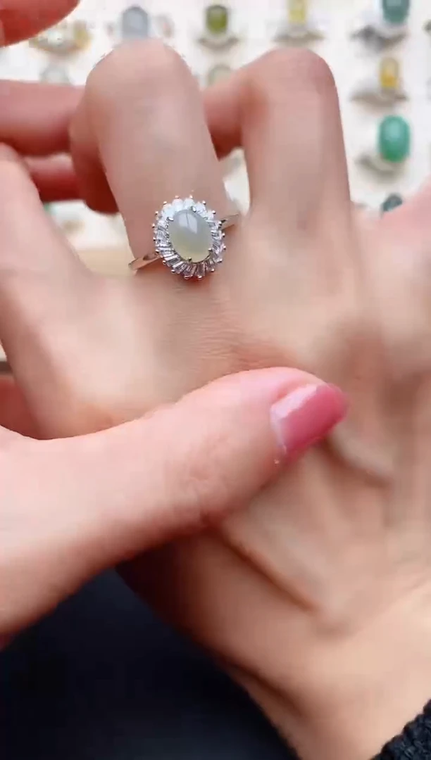 【闪购商品】翡翠戒指银S925镶嵌缅甸天然翡翠333   4-5