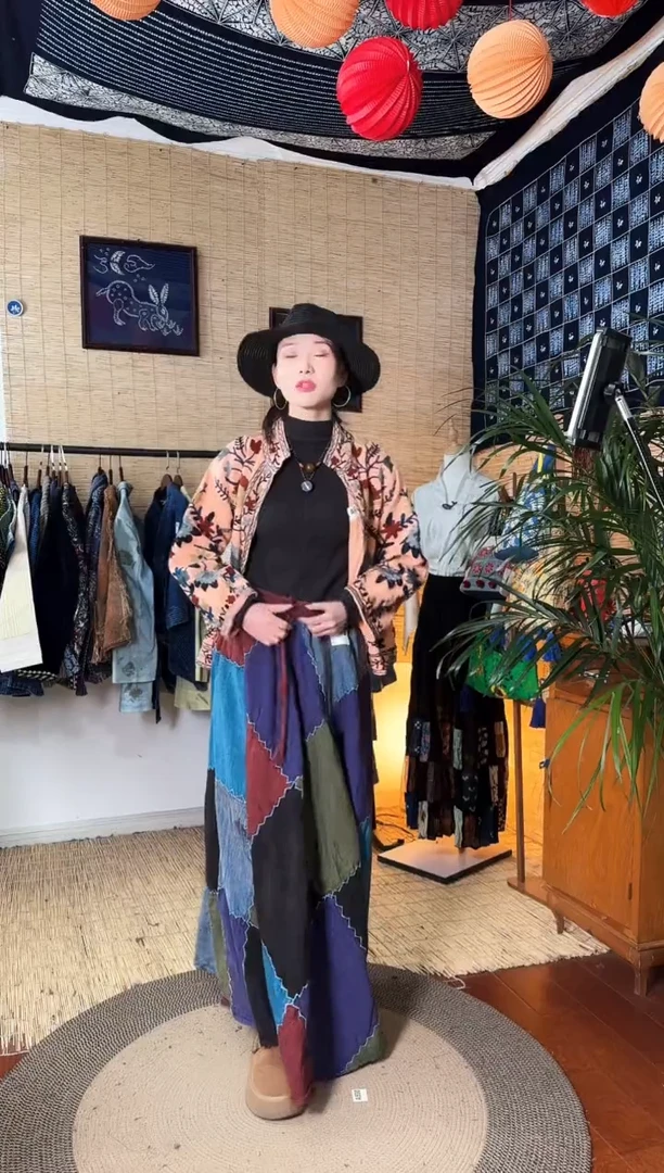 【闪购商品】设计师款紫红方格拼接裙子