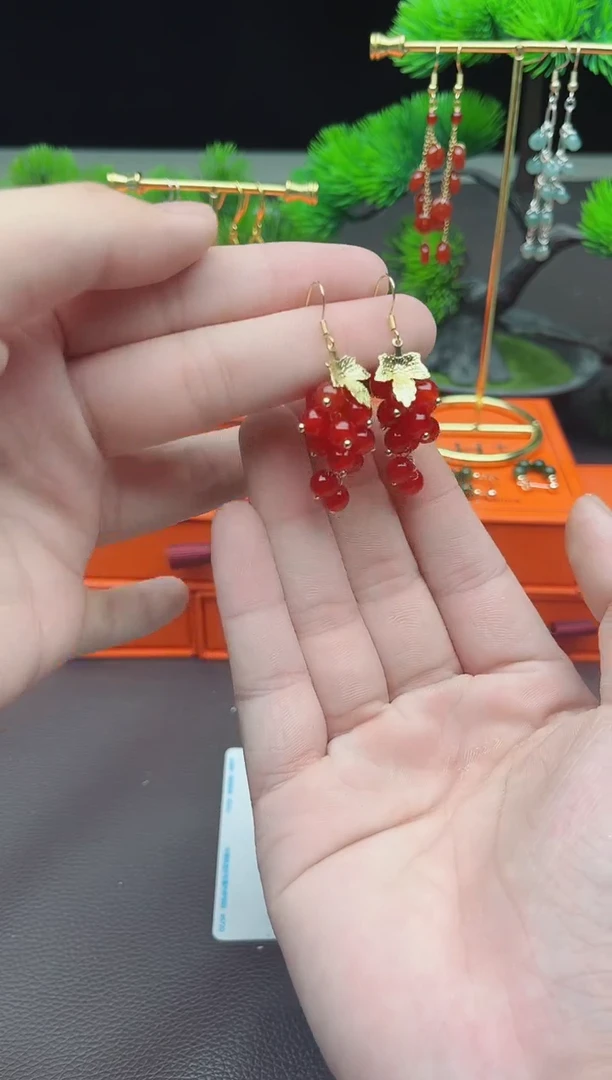 玛瑙/玉髓耳钉银S925镶嵌207000