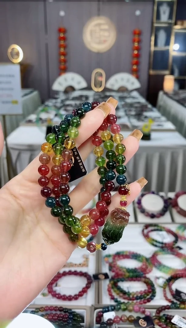 收藏级老矿碧玺色标高透三圈手串7mm+未镶嵌碧玺dan一物一证