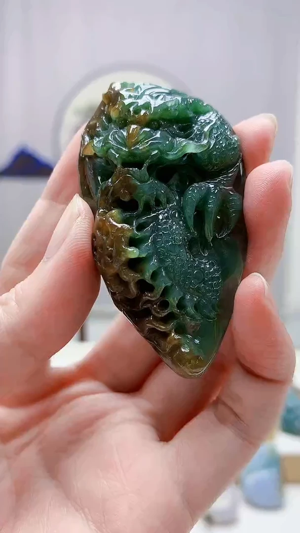 未镶嵌定制翡翠4898zm-毛货挂件19龙牌