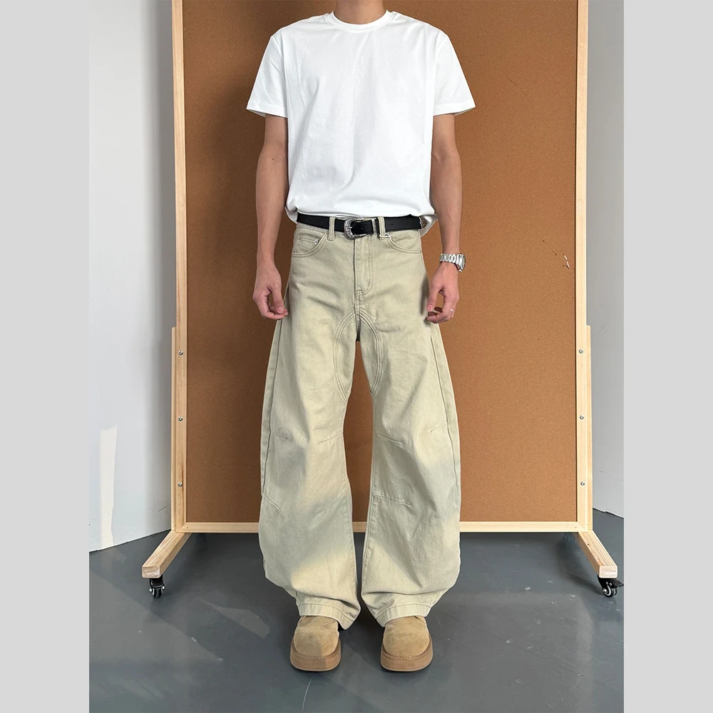 美式复古宽松弯刀裤男女痞帅高级感工装裤情侣裤子潮百搭纯色潮流