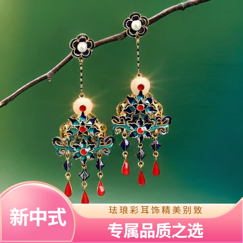 合金耳饰 珠长款过年耳环新春新款古风耳坠中国风旗袍汉服耳钉925