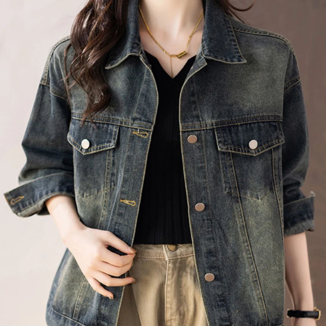法芬图牛仔夹克女式春秋季2025新欧洲热风格经典大气上衣衬衫西方
