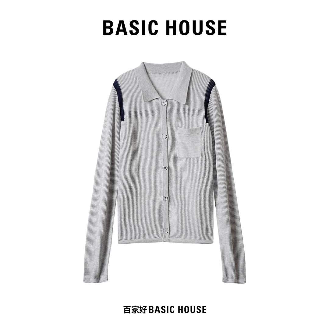 Basic House/百家好2025年新款翻领单排扣毛针织衫3052 QQ