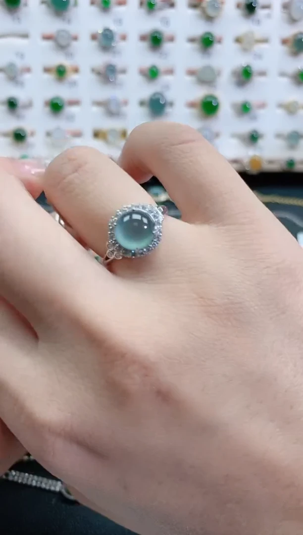 银S925镶嵌戒指翡翠天然翡翠