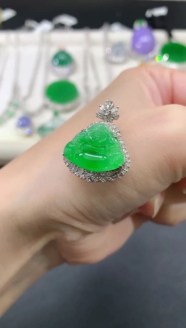 吊坠(不含链)18K金镶嵌翡翠佛公|14800