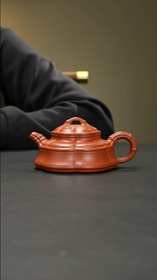 茶壶紫砂筋纹竹鼓壶