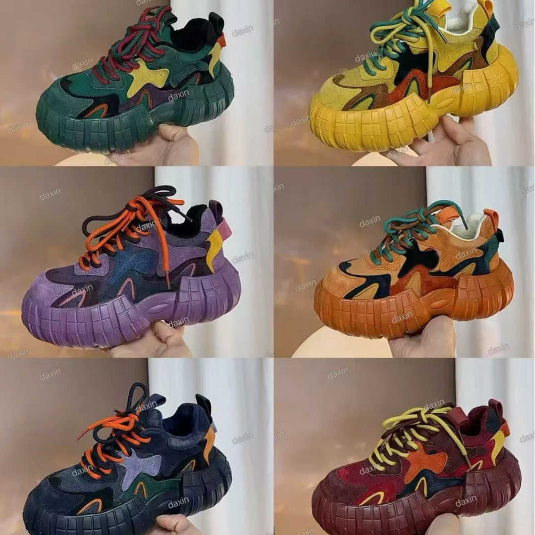 大鑫新款~~【阳光彩虹】~~轻奢小众手工拼色轮胎底休闲老爹鞋