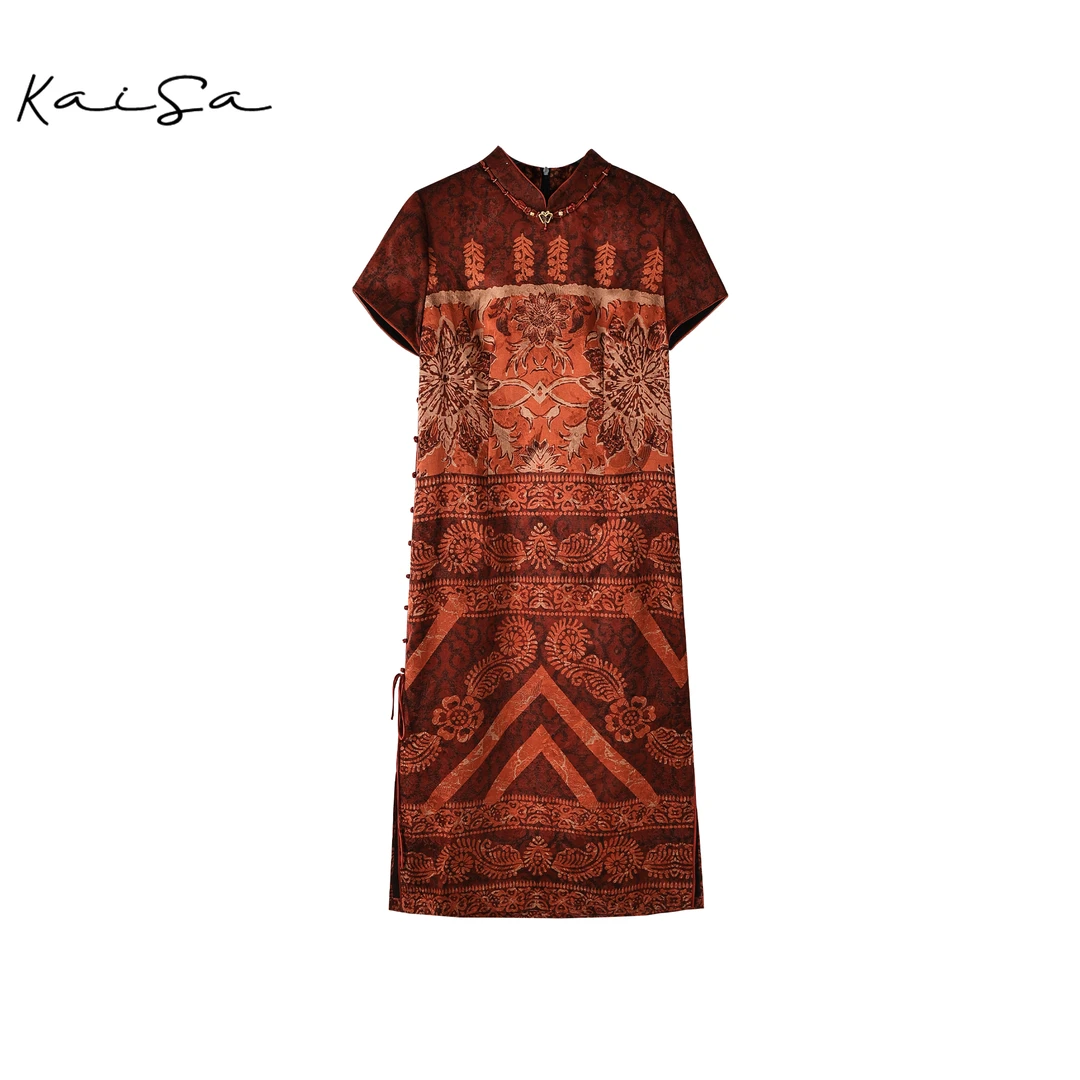 【绚烂】100%桑蚕丝香云纱改良旗袍连衣裙8077