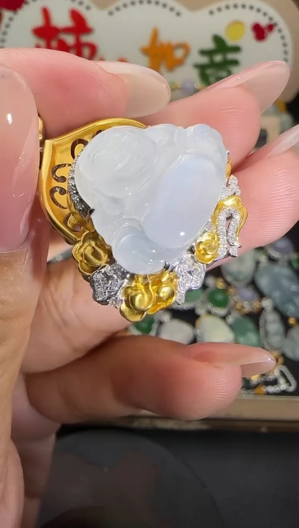 吊坠(不含链)18K金镶嵌翡翠勿拍