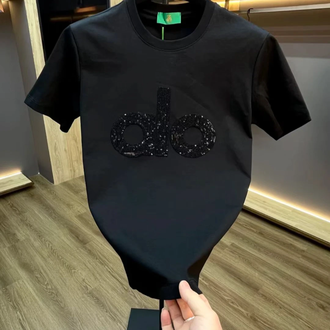 2025新款时尚轻奢纯色重工刺绣潮流圆领百搭休闲短T恤【5566】ZS爽