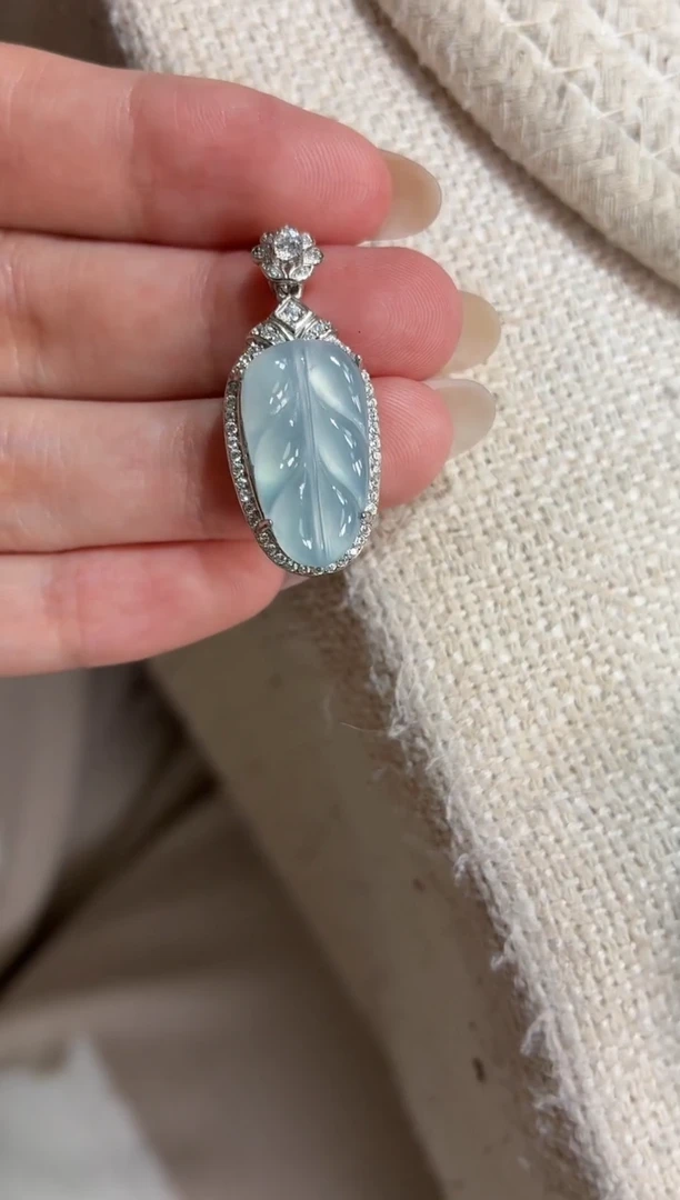 吊坠(不含链)银S925镶嵌翡翠【挽石珠宝】叶子