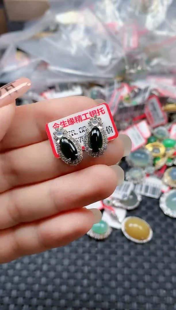 银S925镶嵌戒指翡翠天然A货缅甸翡翠