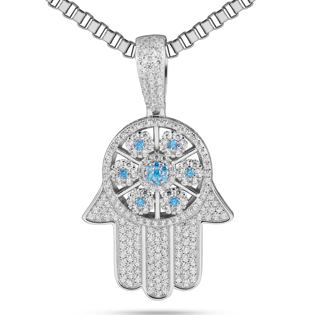 铜锆石吊坠 欧美法蒂玛之手吊坠男女嘻哈项链个性满钻镶嵌饰品