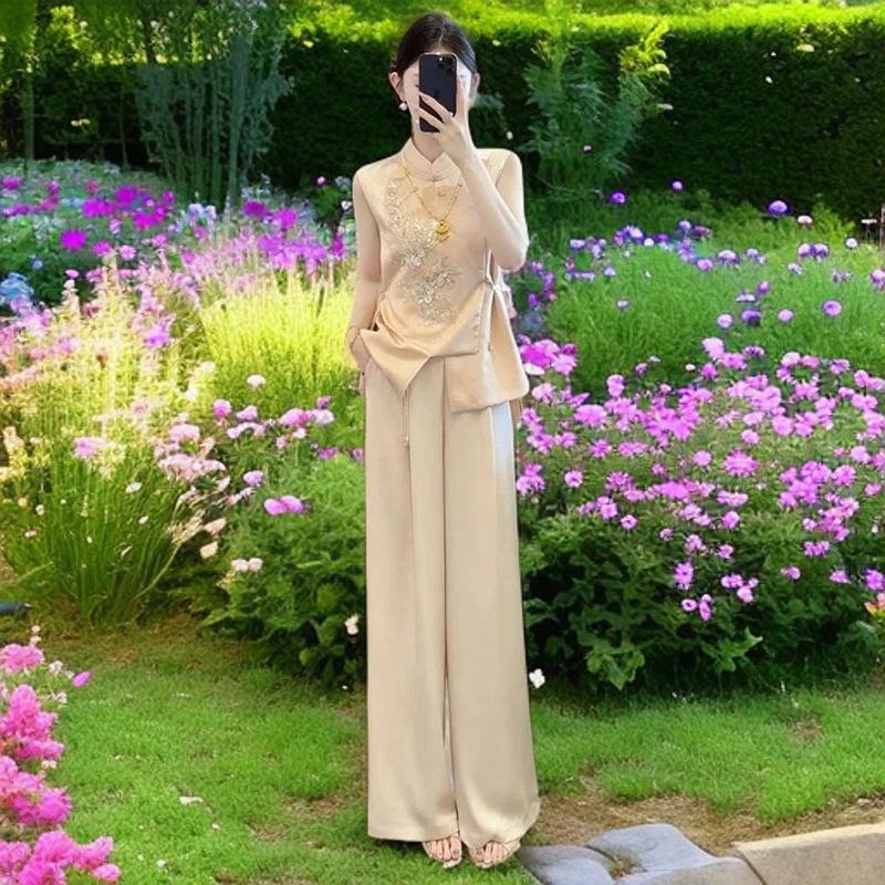 2025超火夏装一整套胖mm新中式高级感气质马甲高腰显瘦半身裙套装
