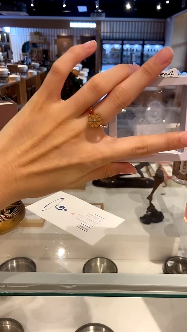 香篆1直播/饰品/印度老山檀镶嵌绿松-925纯银戒指