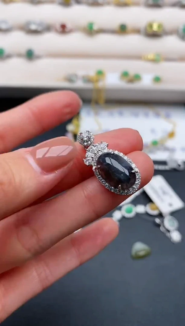 银S925镶嵌戒指翡翠天然缅甸A货翡翠22  6-