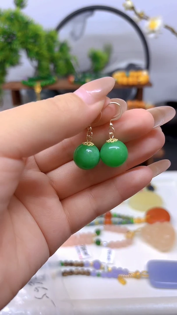 翡翠14K金镶嵌耳饰E665
