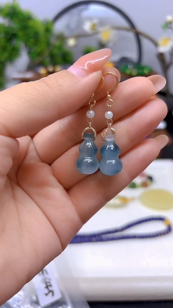 14K金镶嵌翡翠耳饰E645