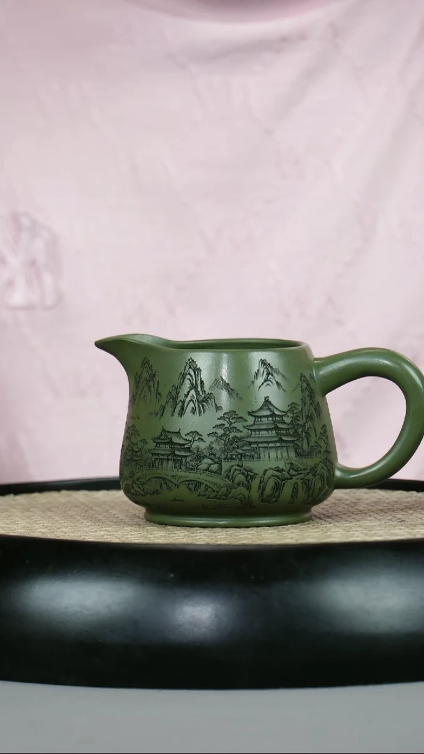 绿泥 公道杯 刻绘