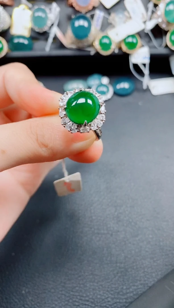 翡翠戒指银S925镶嵌翡翠