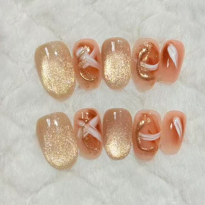 B60【金色琥珀】新年款纯手工秋冬显白气质穿戴甲