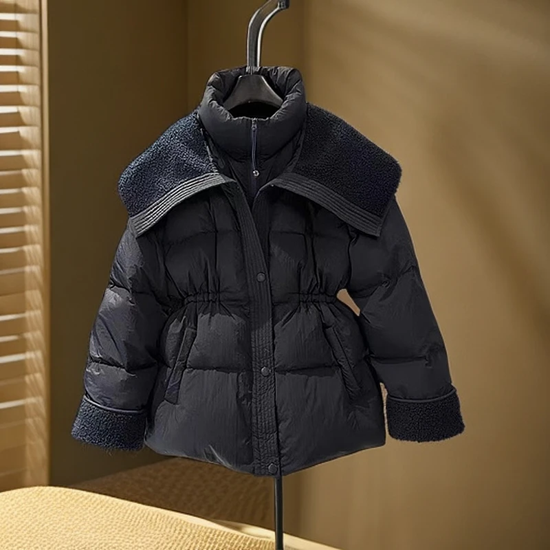 假两件翻领棉服外套女2025冬季新款气质收腰显瘦棉服洋气棉服外套