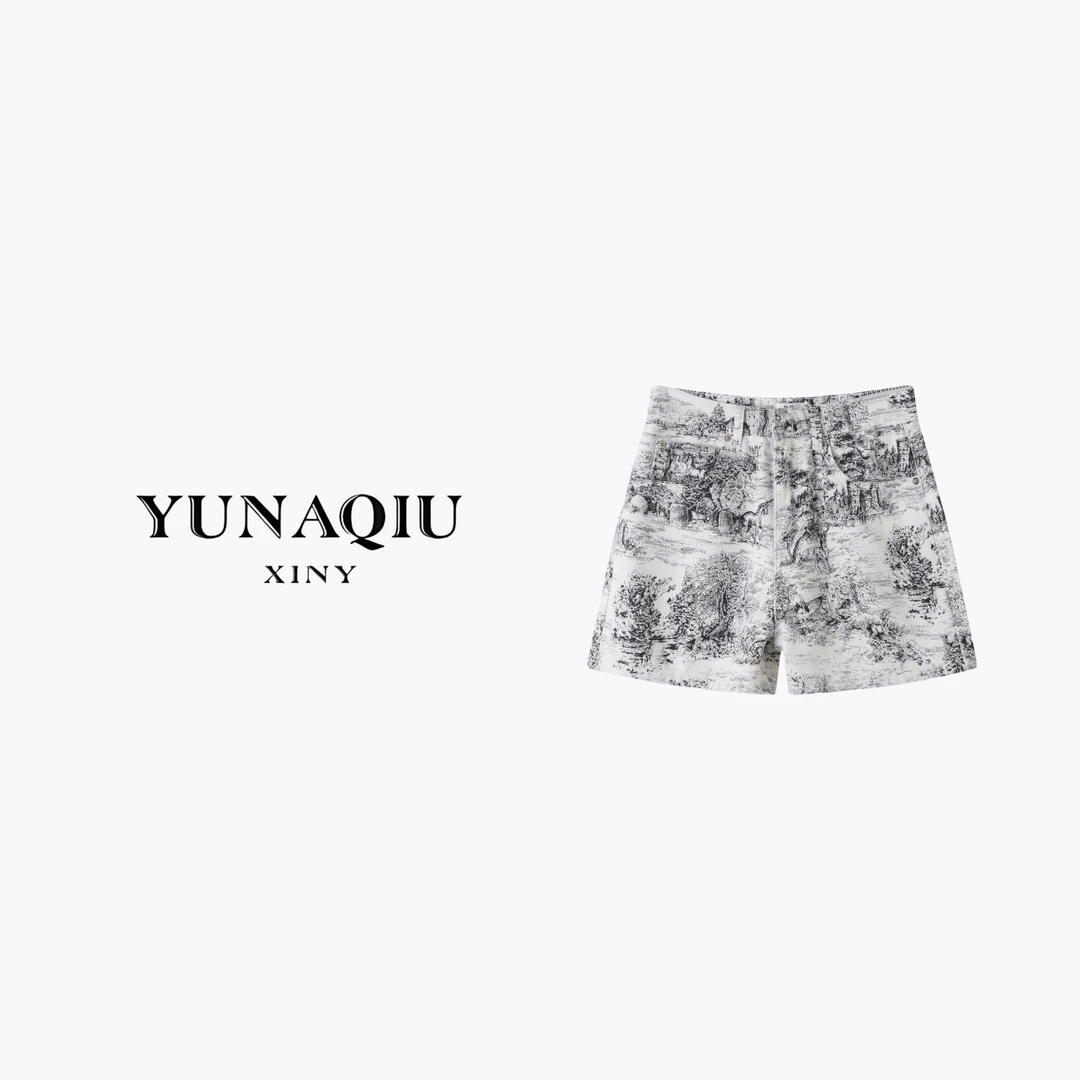 YUNAQIU 休闲百搭宽松潮流满印短裤-9269
