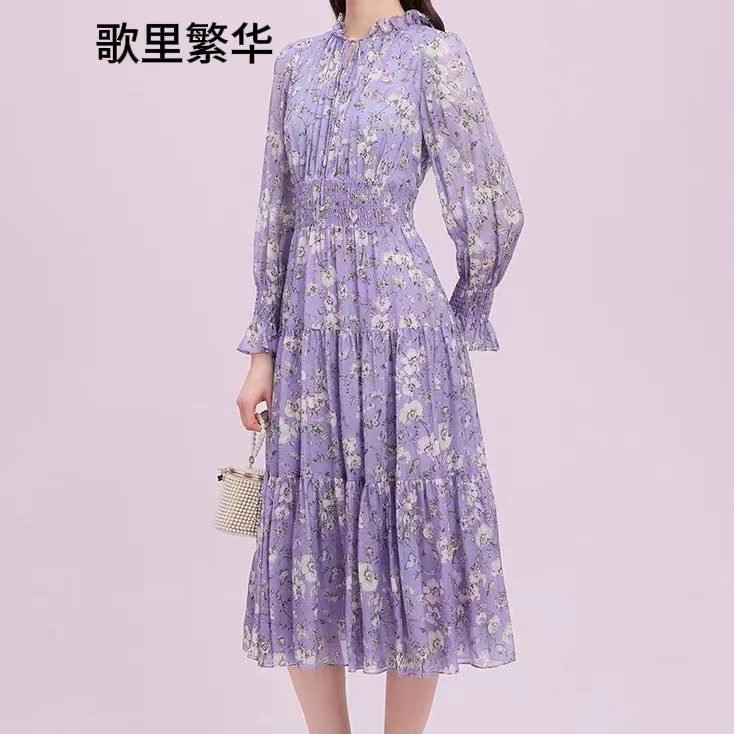 【歌里繁华】【100桑蚕丝】L+2025真丝印花蛋糕裙女0064