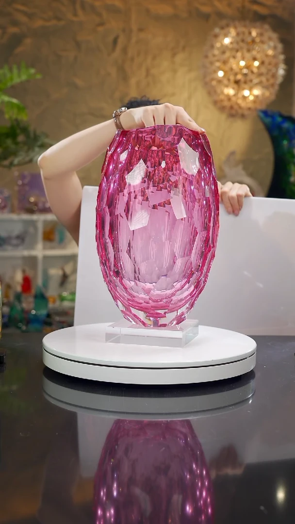 手工艺品琉璃金红色不规则凹面花瓶