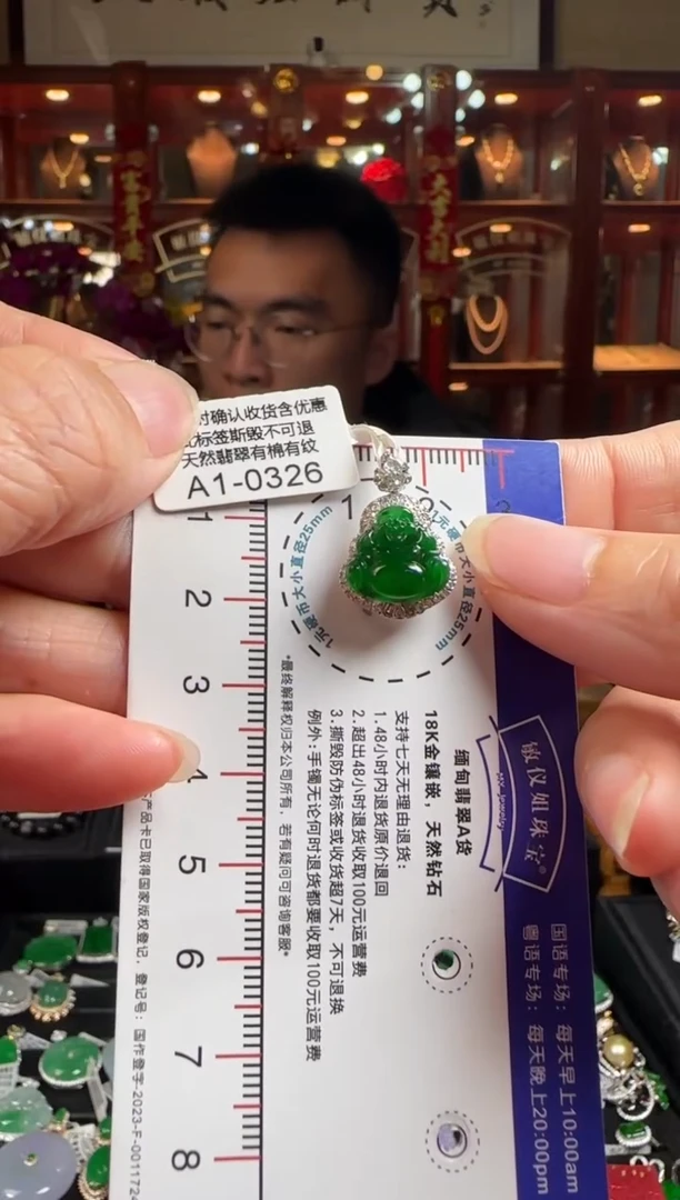 【闪购商品】翡翠颈饰18K金镶嵌/A1-0326冰辣绿佛公