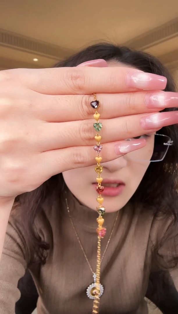 银S925镶嵌手链碧玺天然爱心碧玺手链