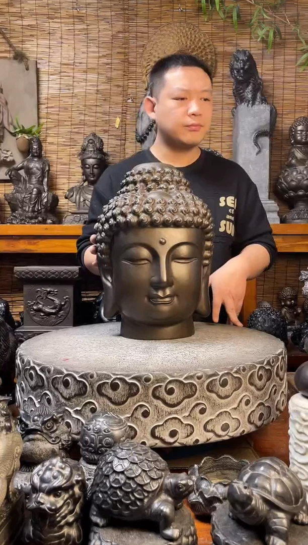 石材35佛头天然青石雕刻