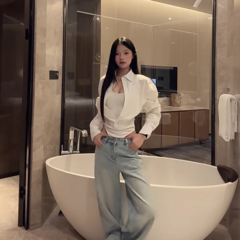 设计感洋气显瘦修身衬衣假两件连体衬衫女夏季法式薄款收腰上衣女