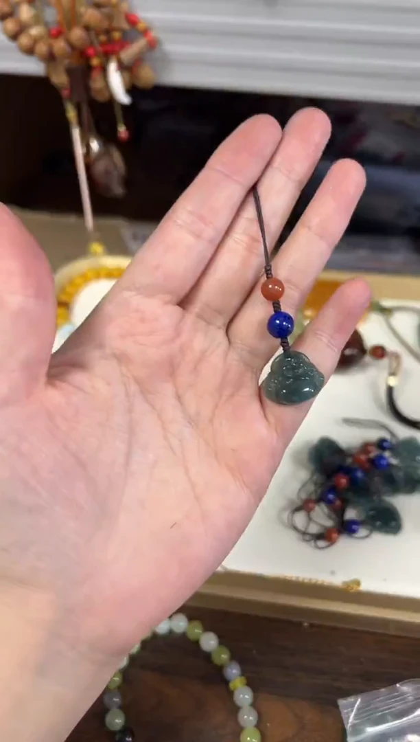 项链未镶嵌翡翠孤品天然翡翠佛公编制挂件[0464]