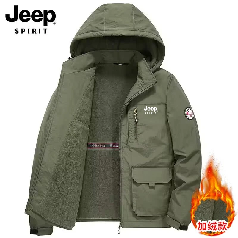 JEEPSPIRIT吉普冬季摇粒绒夹克男士工装大码男棉服休闲户外男外套