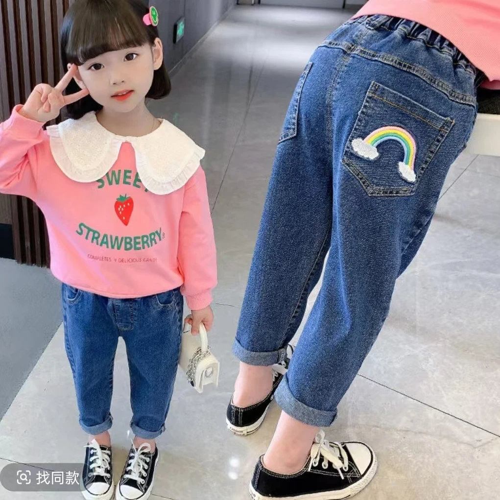 C207女童秋季彩虹牛仔裤