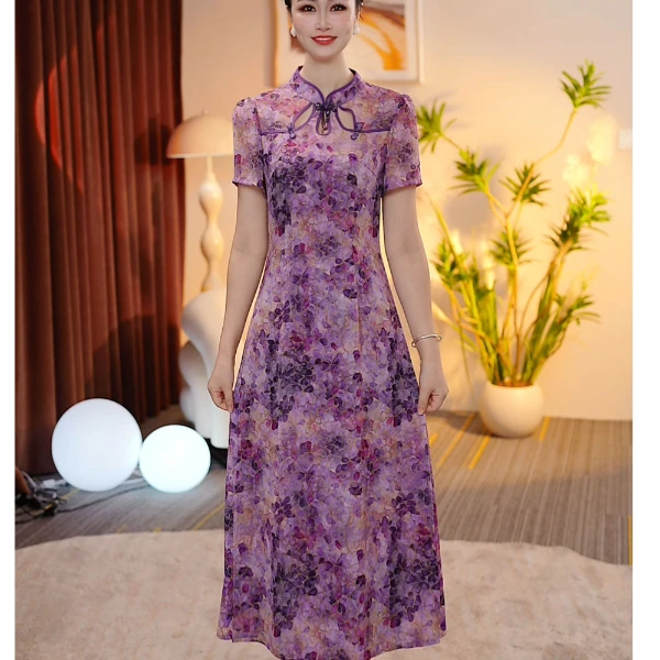 洋气女装裙子气质修身显瘦时尚印花连衣裙25L873