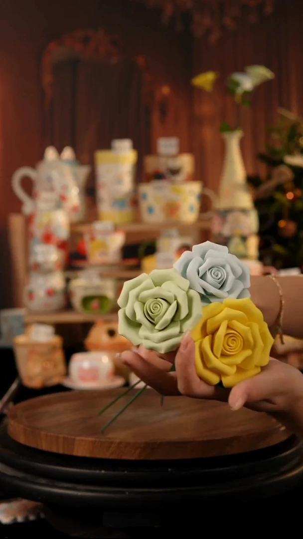 景德镇纯手工陶瓷/三朵一套