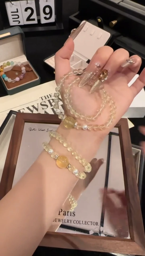 水晶手链合金黄水晶双圈x2153