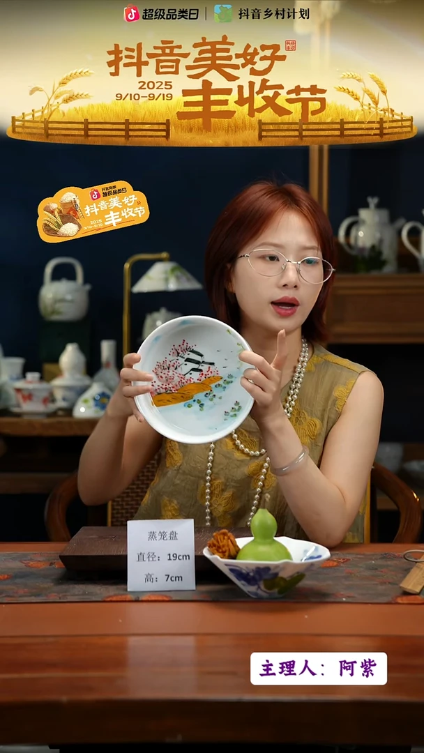 陶瓷景德镇高温釉中彩蒸笼盘直径19高7