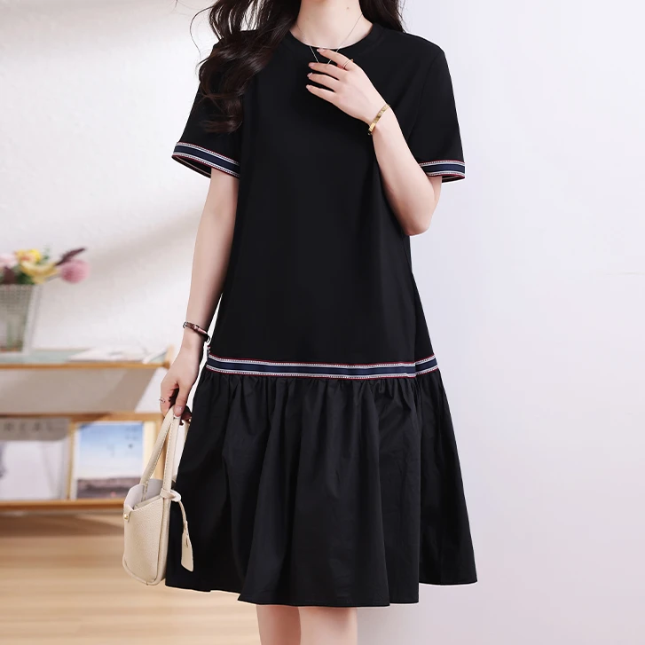 欧洲站时尚胖mm大码连衣裙子2025夏季新款宽松型休闲遮肚显瘦女装